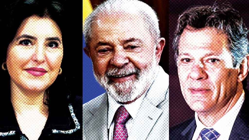 Com a ministra do Planejamento, Simone Tebet, e o ministro da Fazenda, Fernando Haddad, o presidente Lula tem conseguido produzir resultados sólidos, com avaliação de ótimo ou bom por 37% da população (Crédito: Andressa Anholete/Mateus Bonomi /Gabriela Biló)